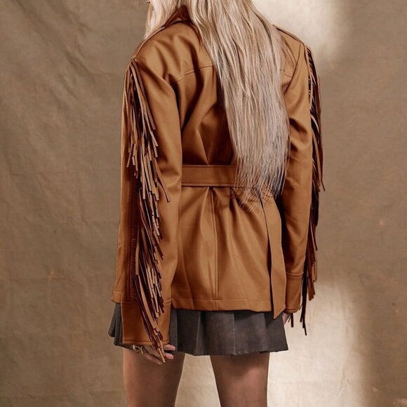 Brown Casual Women's Western Boho Fringe Jacket - Picture 3 of 5